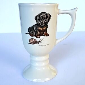 Vintage Edwin Megargee Dachshund Dog & Snail Ceramic Pedestal Mug Irish Cup 1658